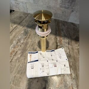 Bathroom Pop-Up Drain Assembly Vessel Sink Drain Stopper/Overflow. Brushed Gold